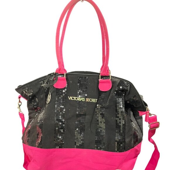 Victorias Secret Black & Pink Sequin Tote Bag Weekender Limited Edition - Picture 10 of 10